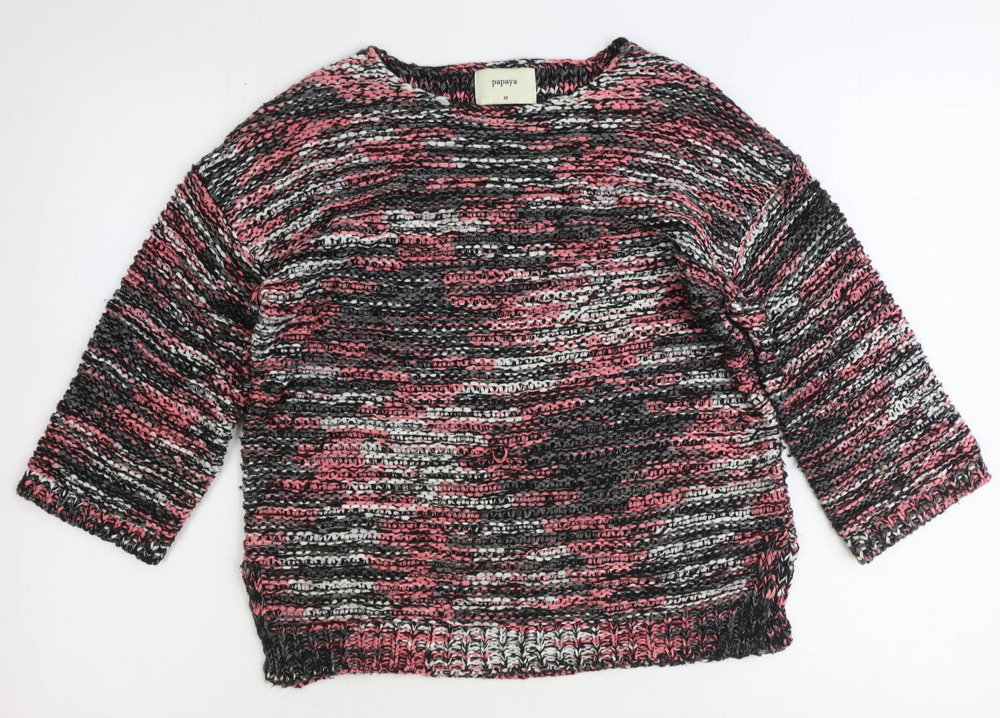 Papaya Womens Pink Boat Neck Geometric Acrylic Pullover Jumper Size M