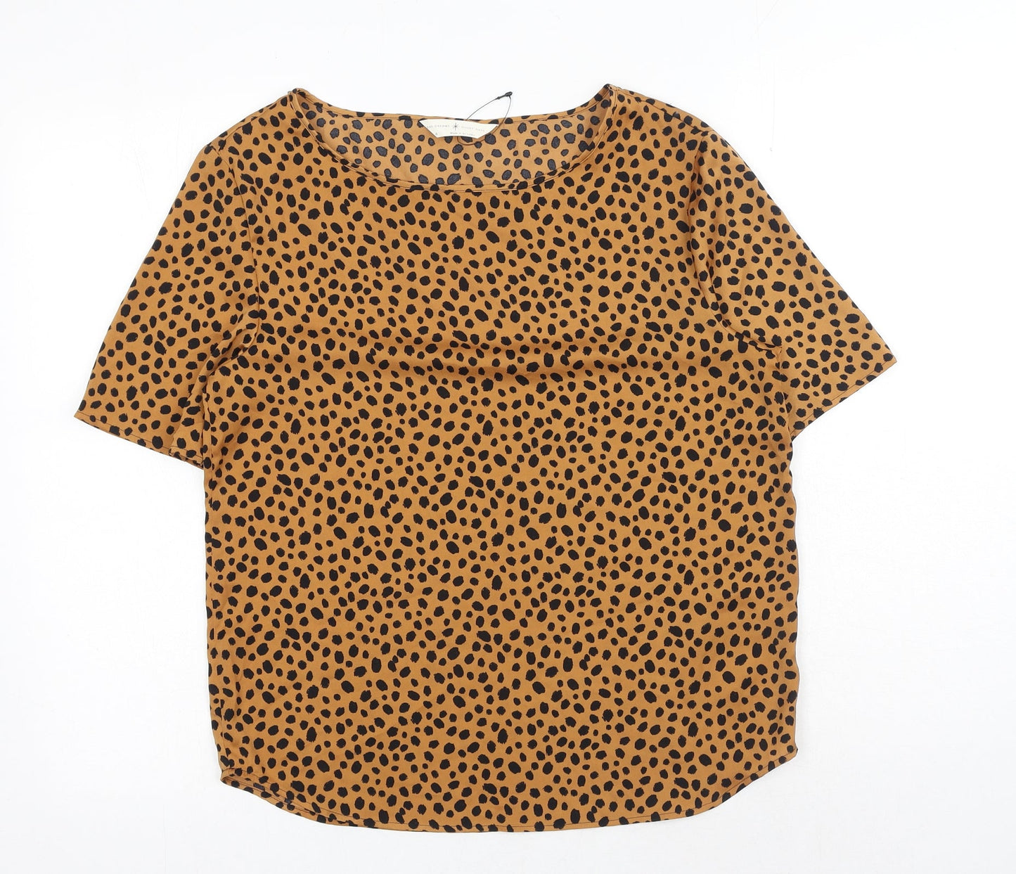 Marks and Spencer Womens Brown Animal Print Polyester Basic T-Shirt Size 6 Boat Neck - Cheetah Print