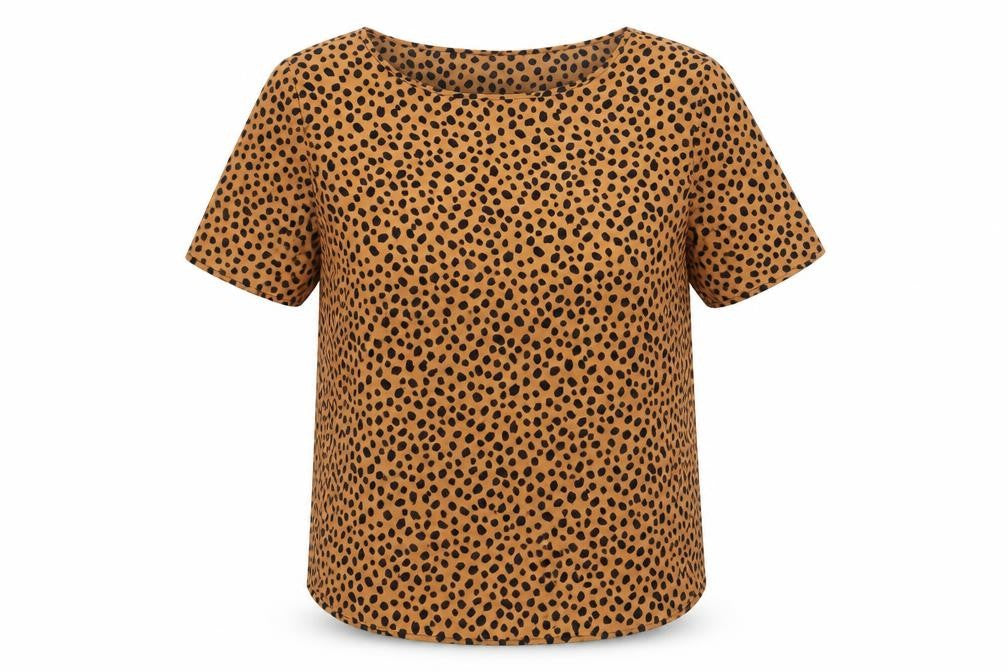 Marks & Spencer Womens Brown Animal Print Polyester Basic T-Shirt Size 6 Boat Neck - Cheetah Print