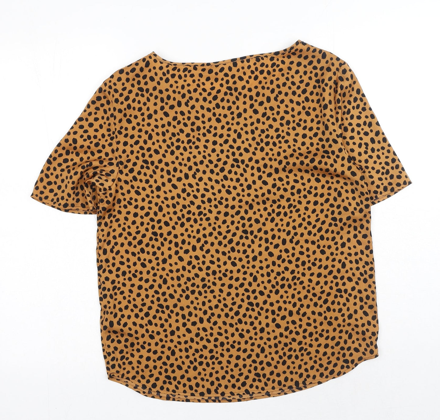 Marks and Spencer Womens Brown Animal Print Polyester Basic T-Shirt Size 6 Boat Neck - Cheetah Print