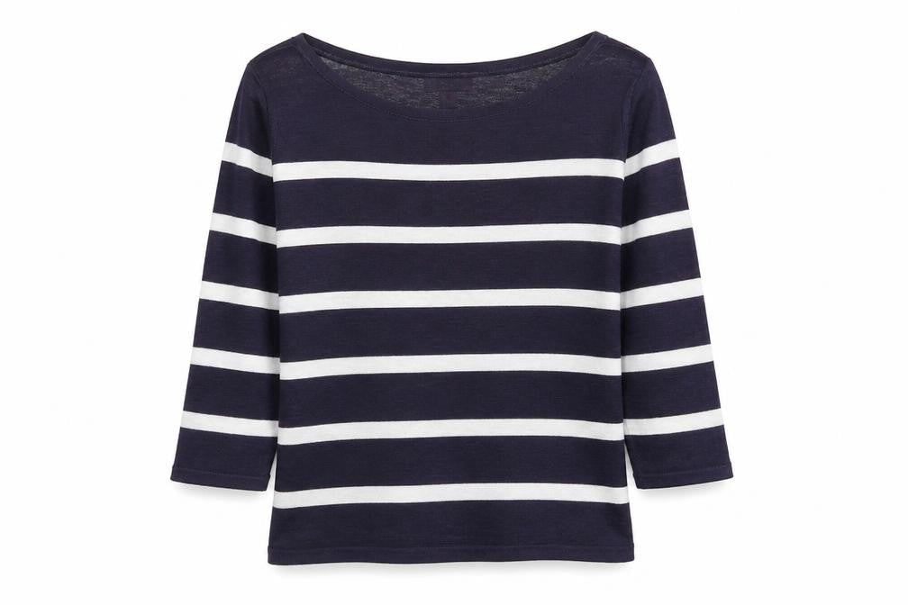 LOFT Womens Blue Striped Polyester Basic Blouse Size M Boat Neck