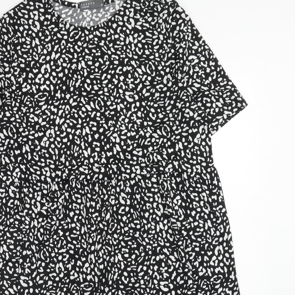 Papaya Womens Black Animal Print Polyester A-Line Size 12 Boat Neck Pullover