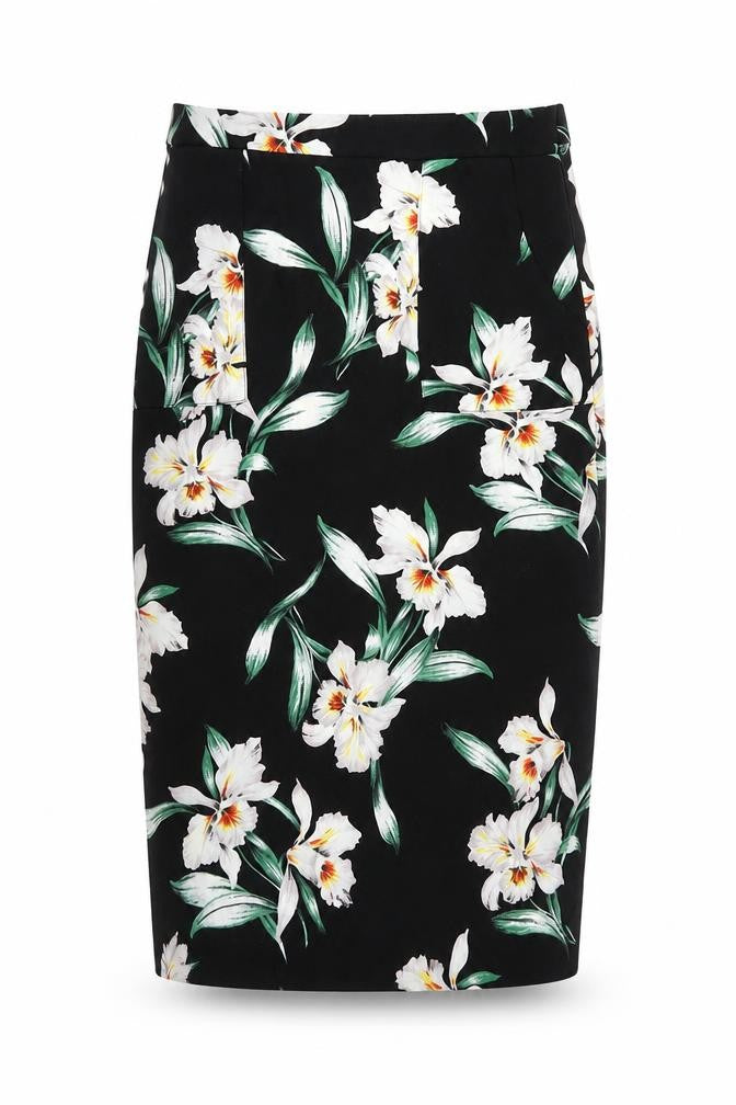 Dorothy Perkins Womens Black Floral Polyester Straight & Pencil Skirt Size 6