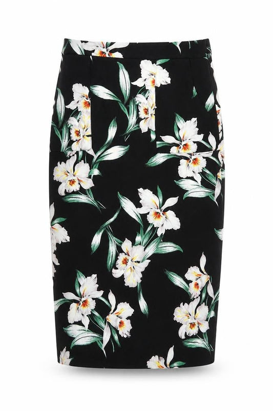 Dorothy Perkins Womens Black Floral Polyester Straight & Pencil Skirt Size 6