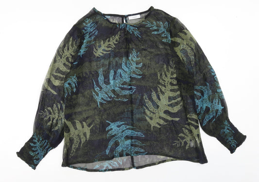 Adini Womens Multicoloured Geometric Viscose Basic Blouse Size M Scoop Neck - Leaf Print