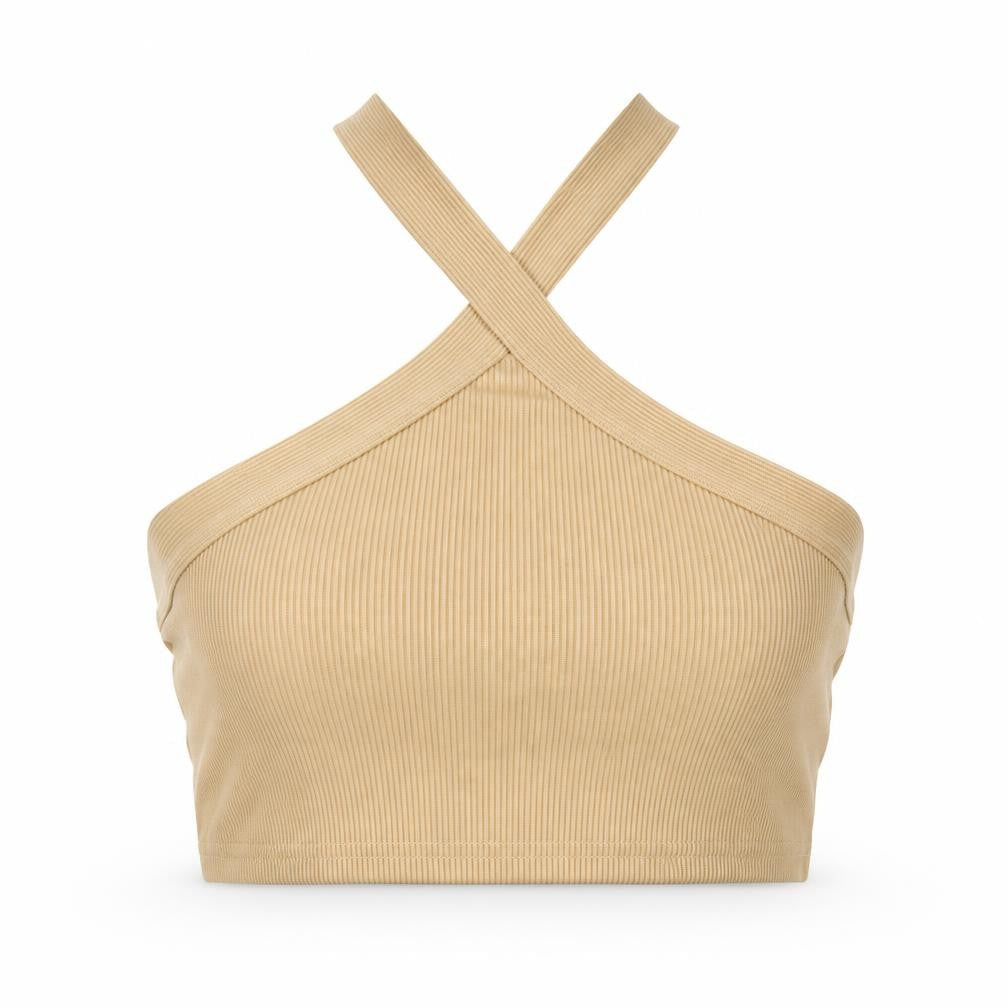 SheIn Womens Beige Polyester Cropped Tank Size M V-Neck