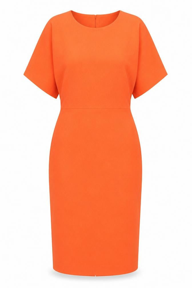 Warehouse Womens Orange Herringbone Polyester Sheath Size 10 Boat Neck Button