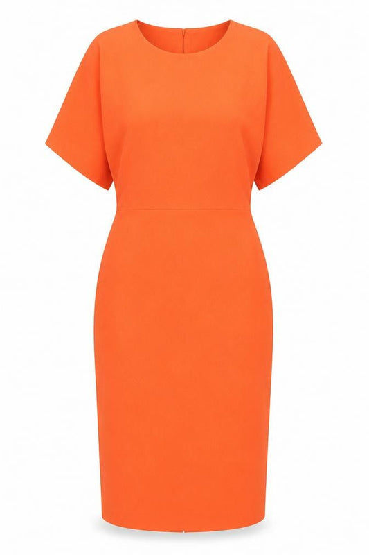 Warehouse Womens Orange Herringbone Polyester Sheath Size 10 Boat Neck Button