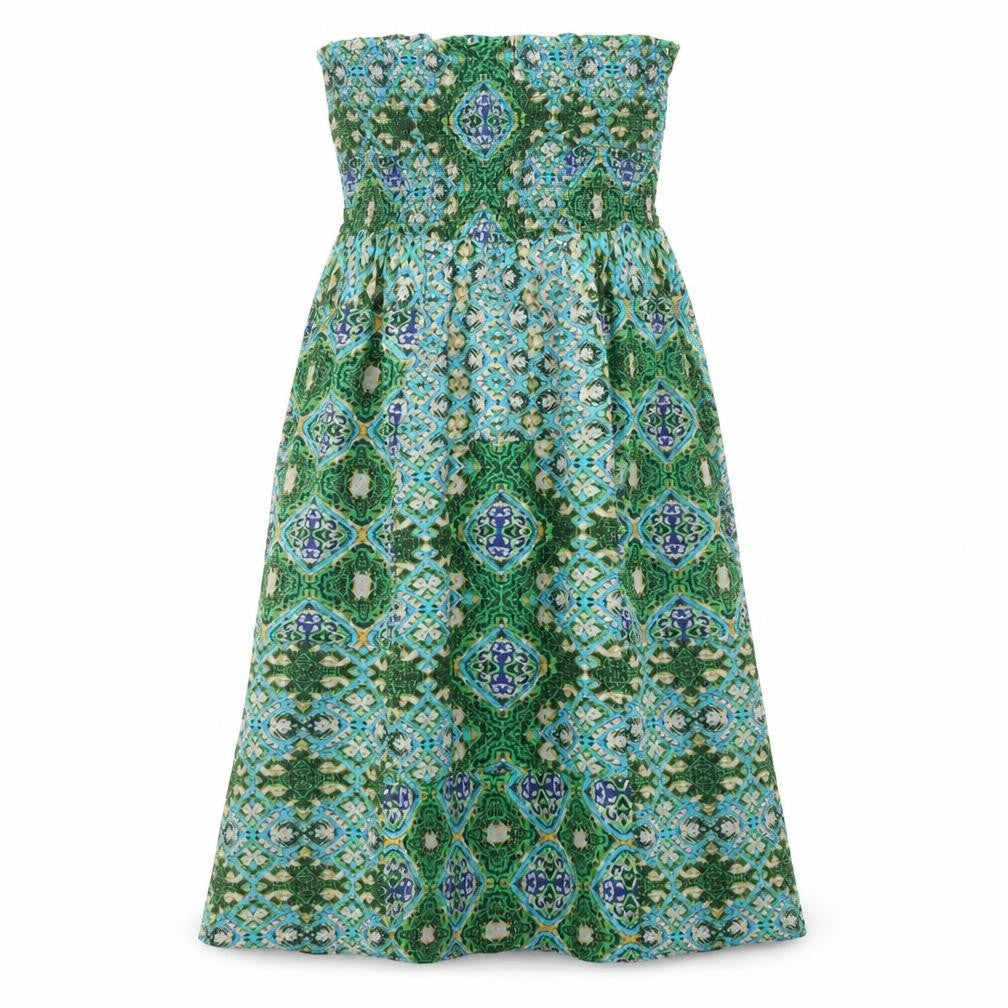 Peacocks Womens Green Geometric Viscose A-Line Size 8 Off the Shoulder Pullover - Shirred Top