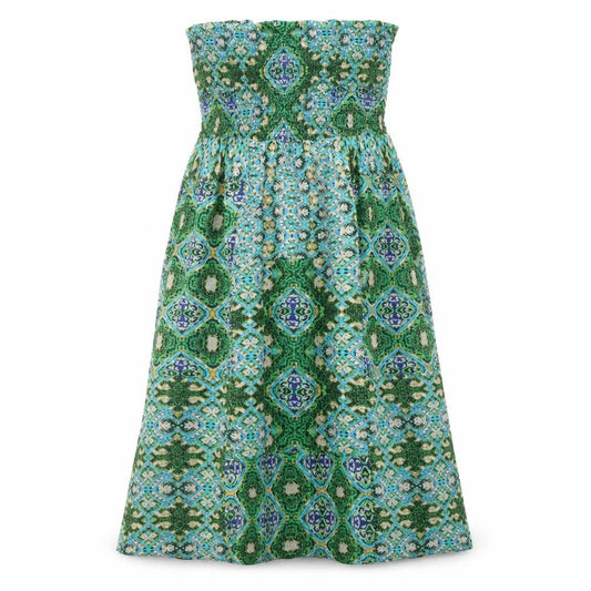 Peacocks Womens Green Geometric Viscose A-Line Size 8 Off the Shoulder Pullover - Shirred Top