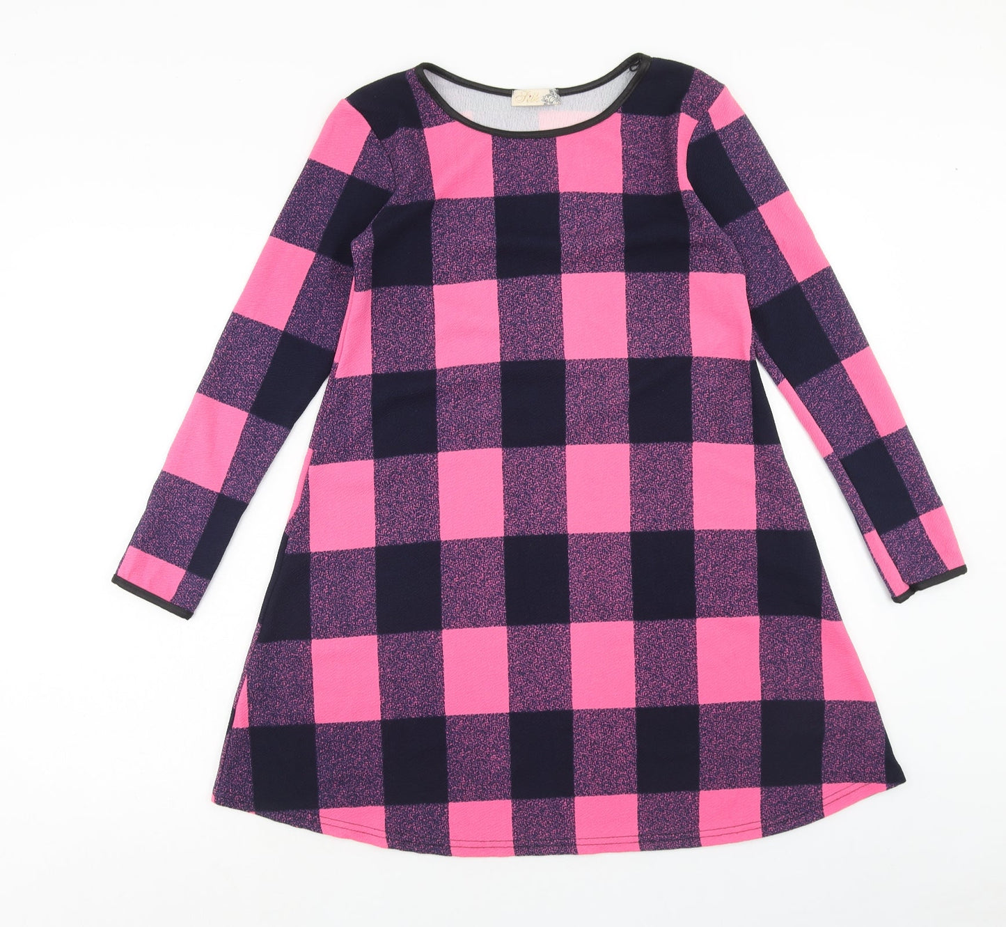 Silk Womens Pink Check Polyester Jumper Dress Size 10 Boat Neck Pullover