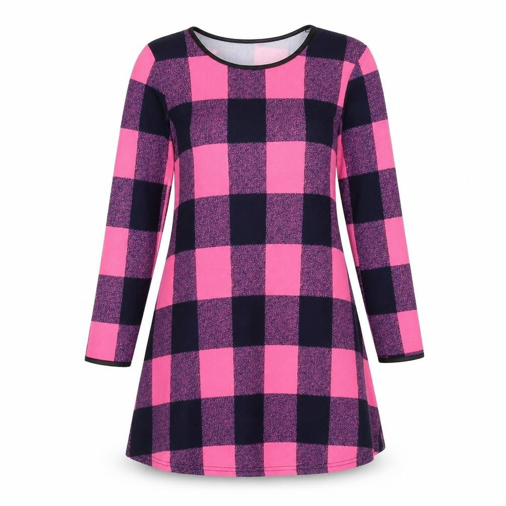 Silk Womens Pink Check Polyester Jumper Dress Size 10 Boat Neck Pullover