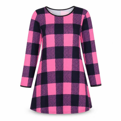 Silk Womens Pink Check Polyester Jumper Dress Size 10 Boat Neck Pullover