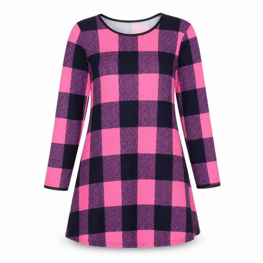 Silk Womens Pink Check Polyester Jumper Dress Size 10 Boat Neck Pullover