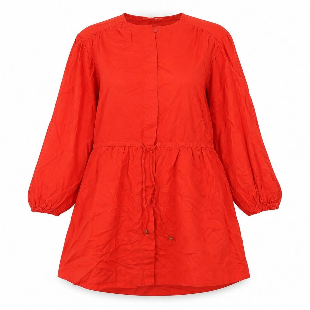 H&M Womens Red Herringbone Linen A-Line Size XS Roll Neck Button