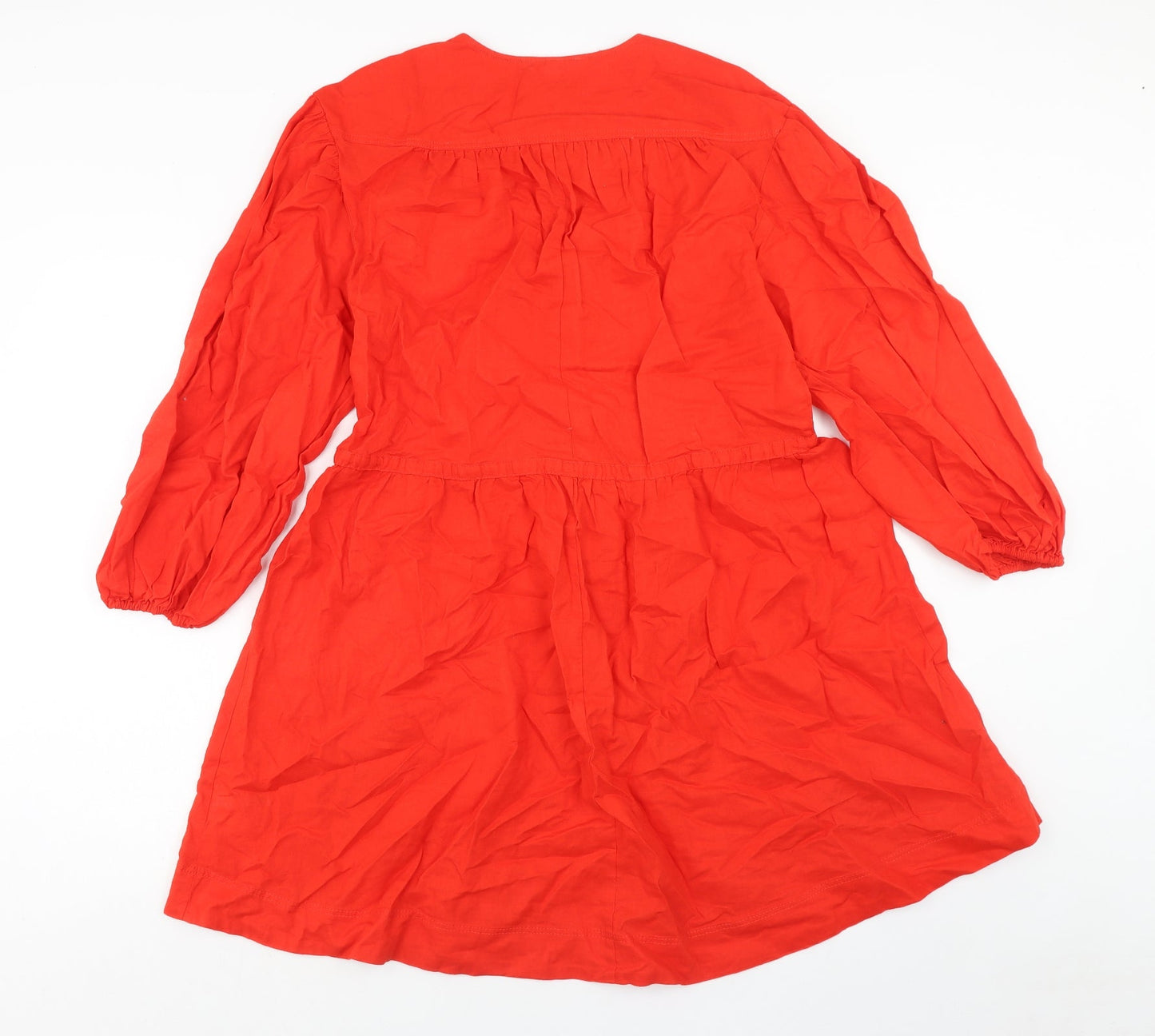 H&M Womens Red Herringbone Linen A-Line Size XS Roll Neck Button