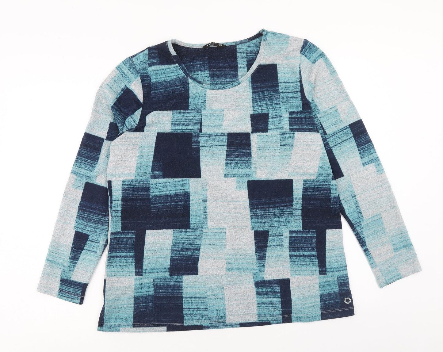 Viz a Viz Womens Blue Geometric Polyester Basic Blouse Size M Scoop Neck