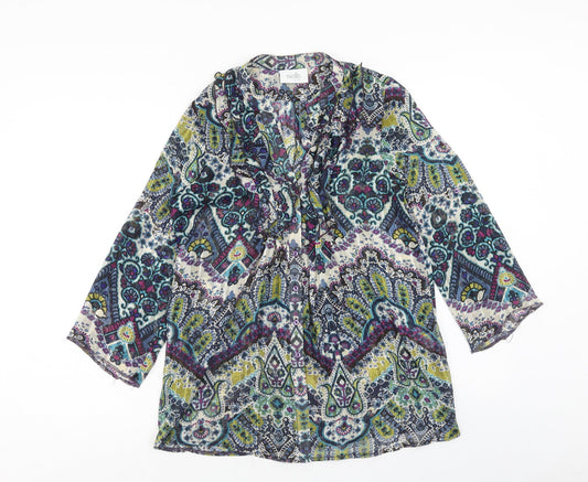 Wallis Womens Multicoloured Geometric Polyester Basic Blouse Size S V-Neck