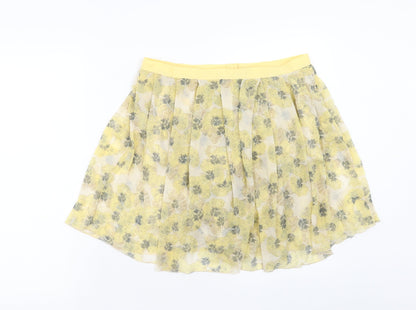 Preloved Topman Womens Yellow Geometric Polyester Flare Skirt Size 12 Zip - Front
