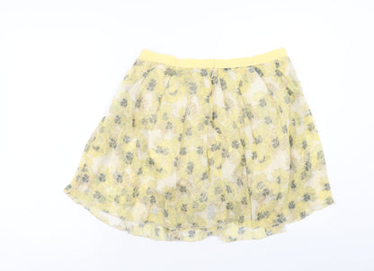 Preloved Topman Womens Yellow Geometric Polyester Flare Skirt Size 12 Zip - Back