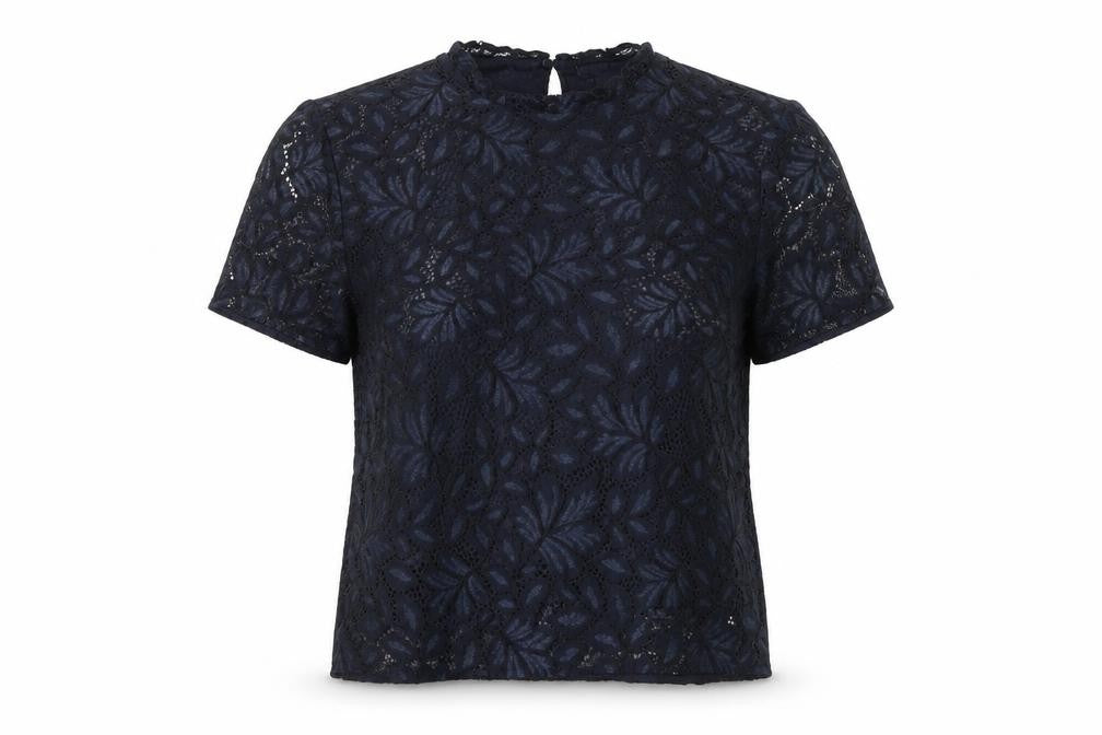H&M Womens Blue Floral Viscose Basic Blouse Size S Round Neck