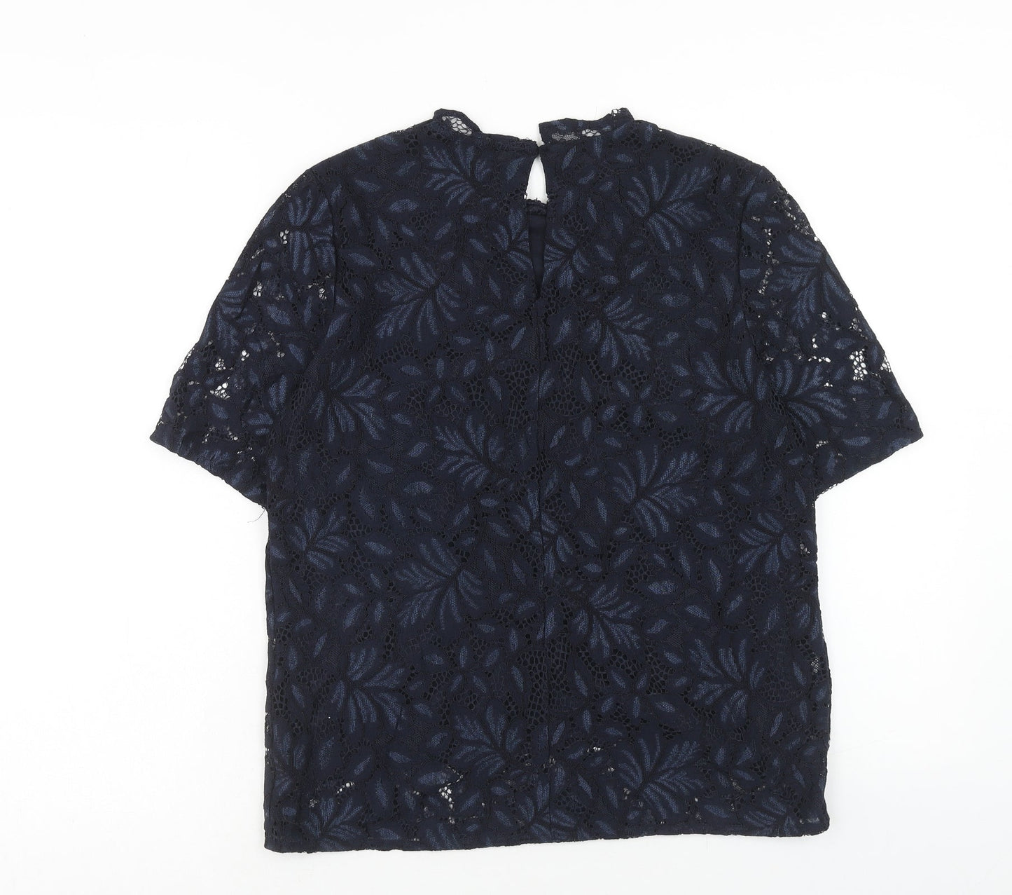 H&M Womens Blue Floral Viscose Basic Blouse Size S Round Neck