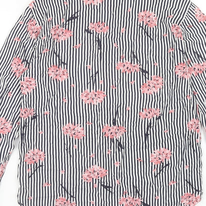 Warehouse Womens Black Geometric Viscose Basic Button-Up Size 6 V-Neck
