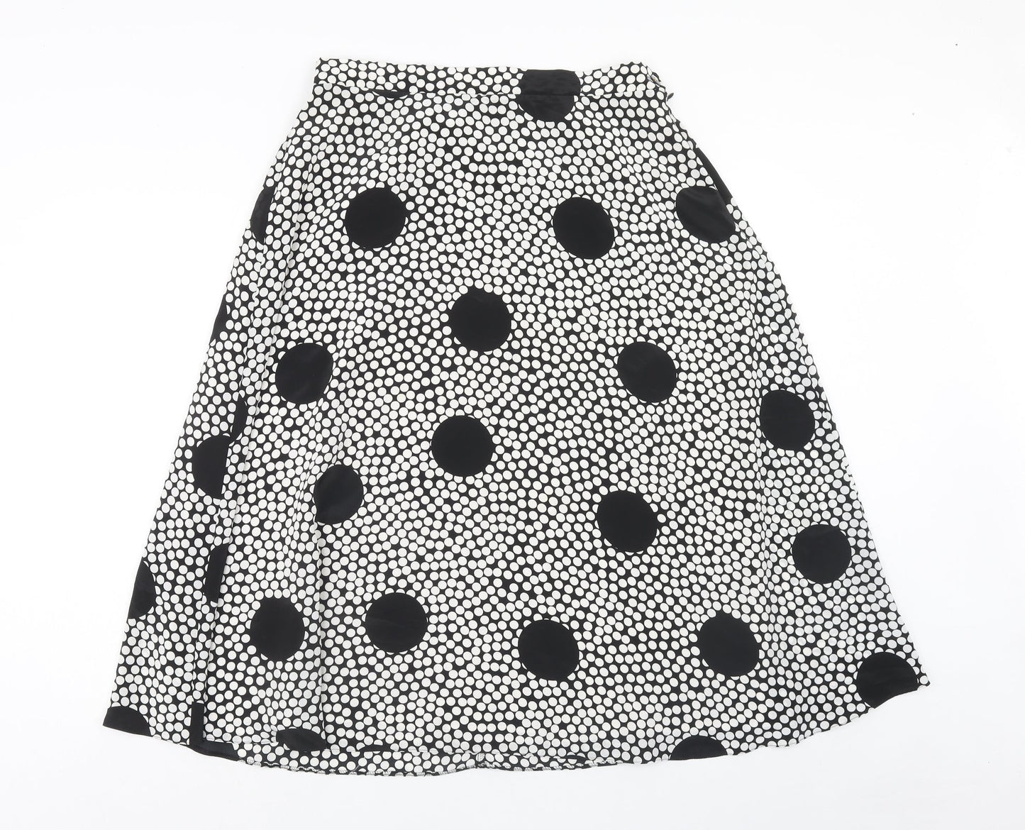 Preworn Womens White Polka Dot Polyester Swing Skirt Size 32 in Zip