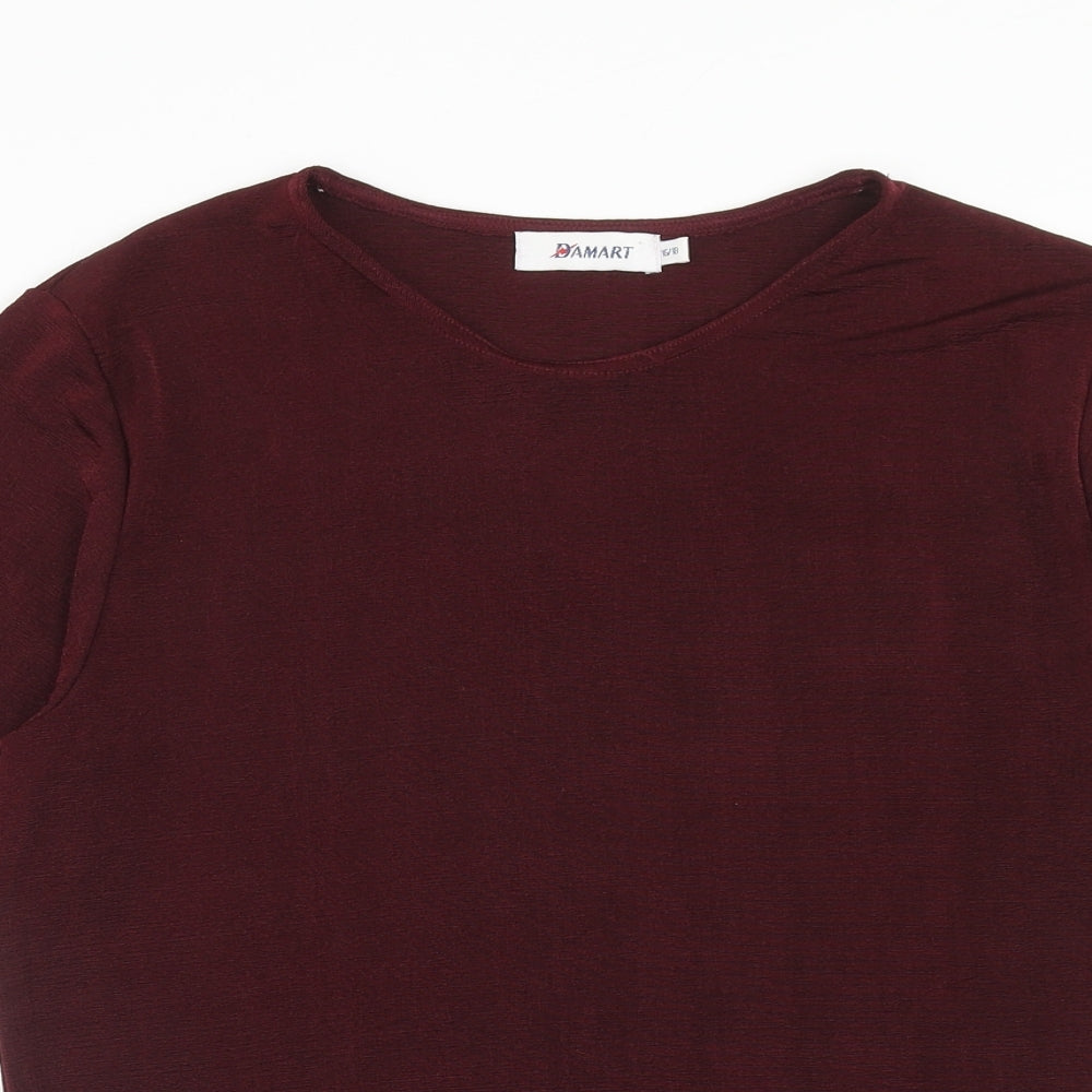 Damart Womens Red Polyester Basic T-Shirt Size 16 Round Neck