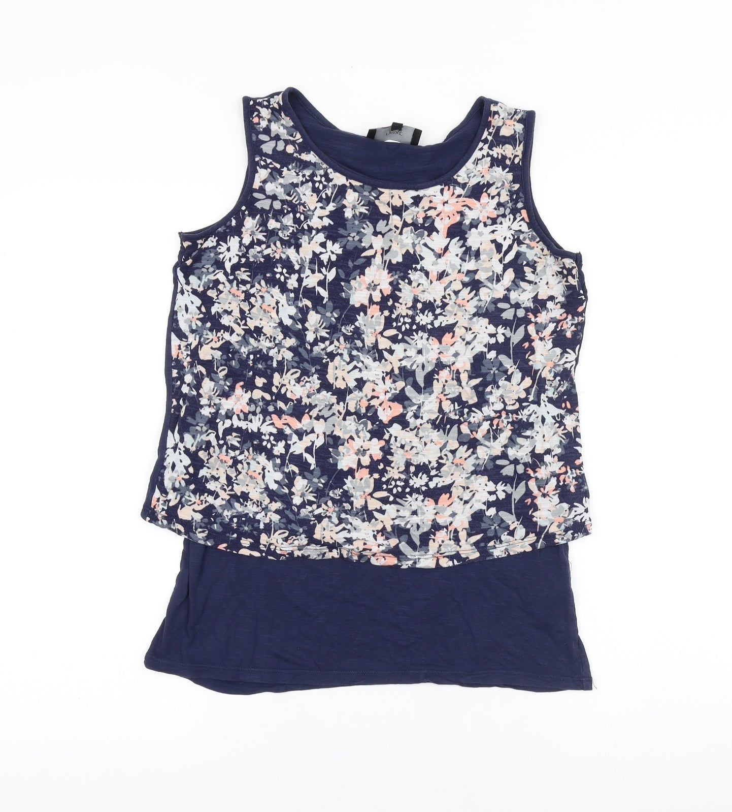 NEXT Womens Blue Floral 100% Cotton Basic Tank Size 8 Scoop Neck - Overlay