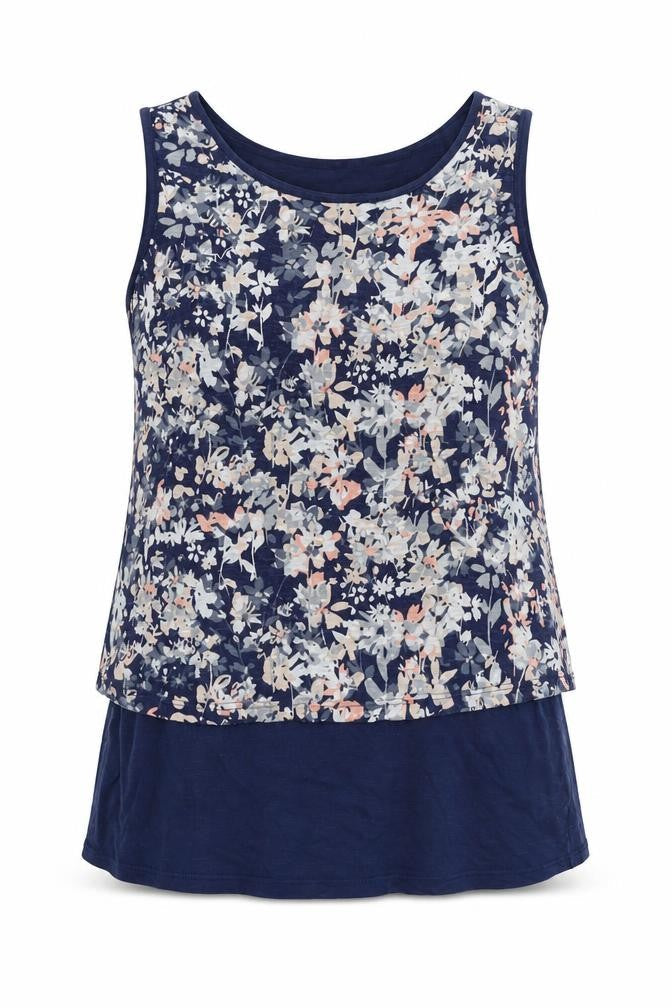NEXT Womens Blue Floral 100% Cotton Basic Tank Size 8 Scoop Neck - Overlay