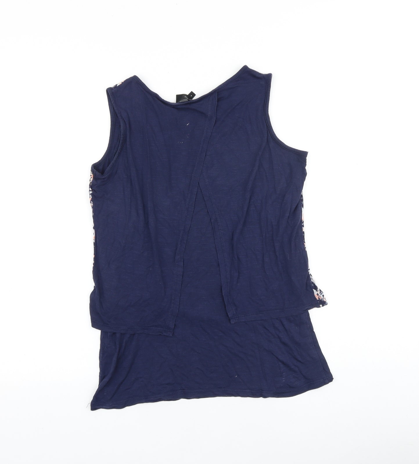 NEXT Womens Blue Floral 100% Cotton Basic Tank Size 8 Scoop Neck - Overlay