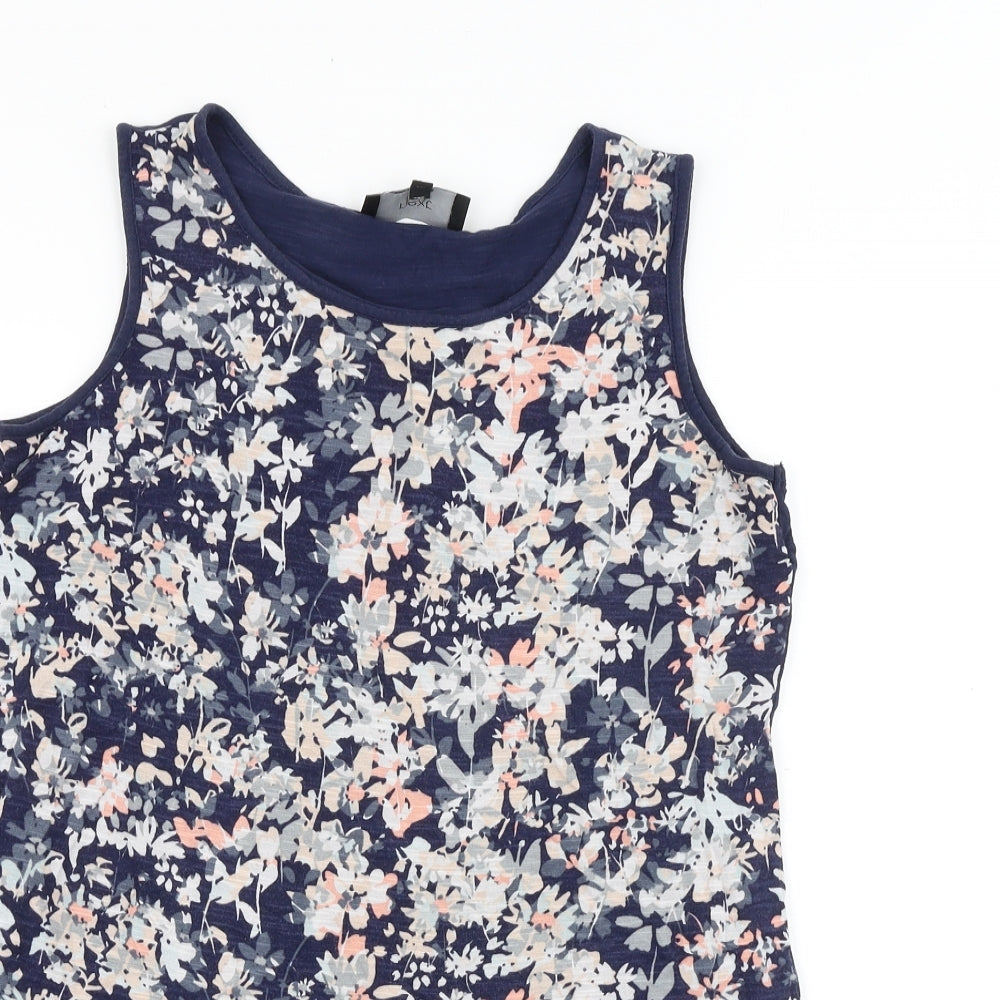 NEXT Womens Blue Floral 100% Cotton Basic Tank Size 8 Scoop Neck - Overlay