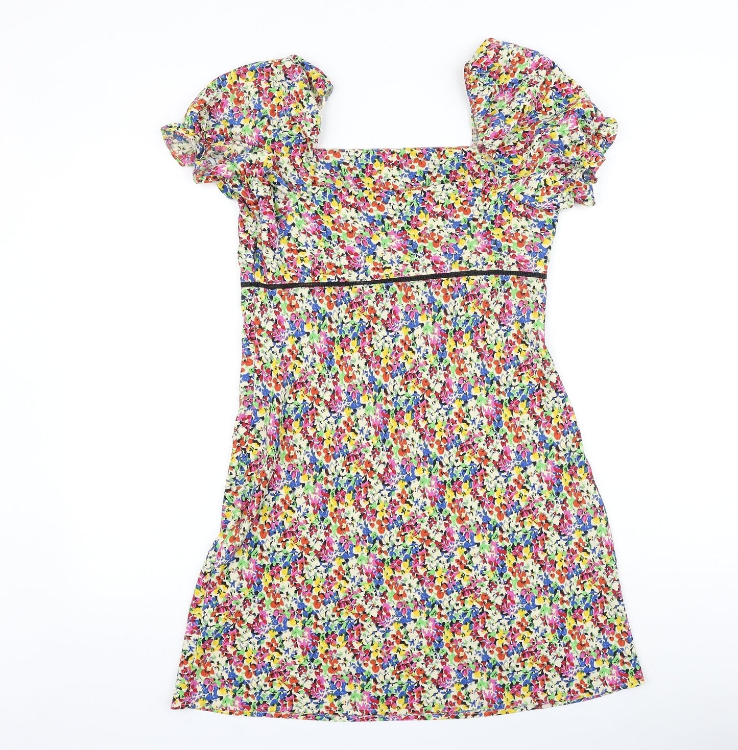 Topshop Womens Multicoloured Floral Polyester Ball Gown Size 10 Square Neck Zip