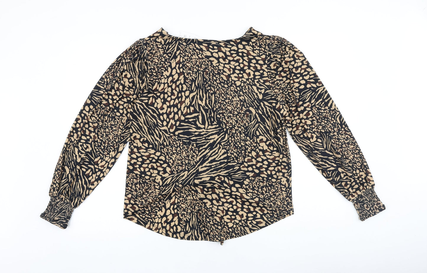 Lipsy Womens Brown Animal Print Viscose Basic Blouse Size 12 V-Neck - Leopard Print Tie Front