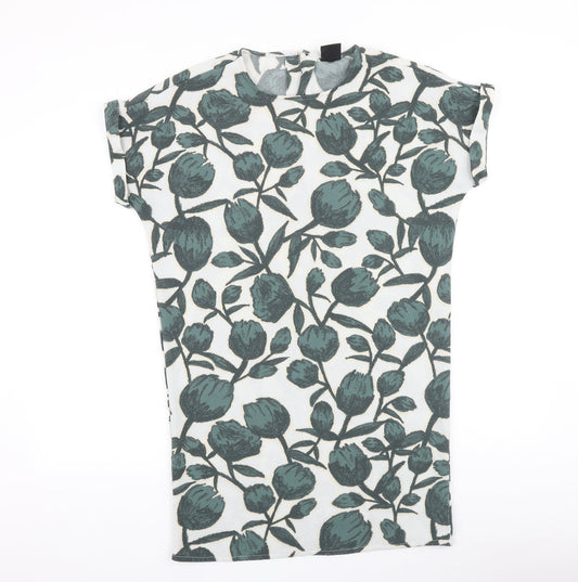 Selected Femme Womens Green Floral Viscose Sheath Size 6 Boat Neck Button