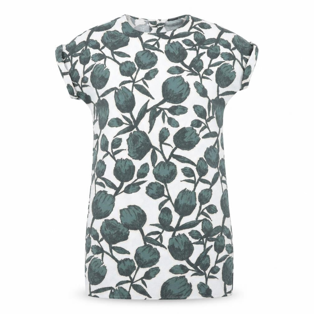 Selected Femme Womens Green Floral Viscose Sheath Size 6 Boat Neck Button