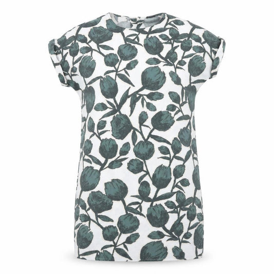 Selected Femme Womens Green Floral Viscose Sheath Size 6 Boat Neck Button