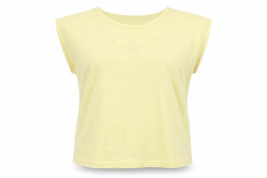 Littlewoods Womens Yellow Polyester Basic T-Shirt Size 14 Round Neck
