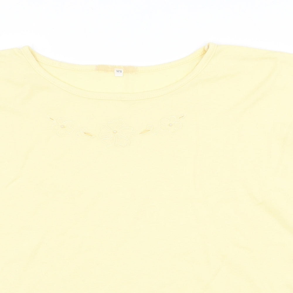 Littlewoods Womens Yellow Polyester Basic T-Shirt Size 14 Round Neck