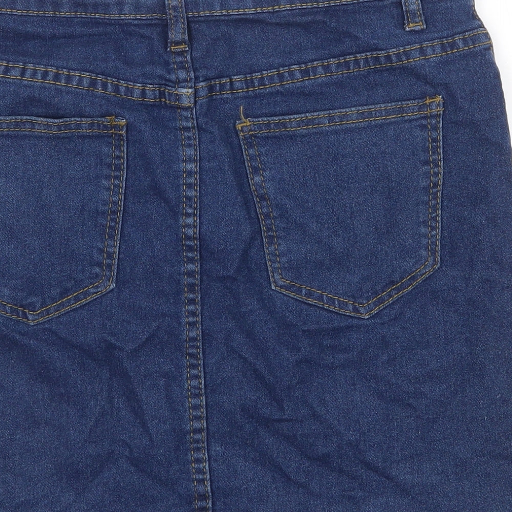 Boohoo Womens Blue Cotton Bandage Skirt Size 10 Zip