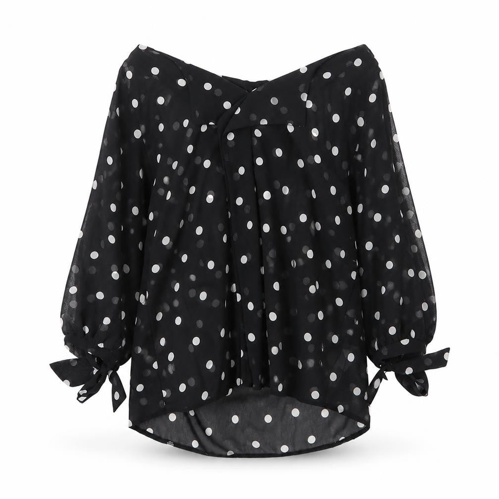 New Look Womens Black Polka Dot Polyester Basic Blouse Size 8 Boat Neck