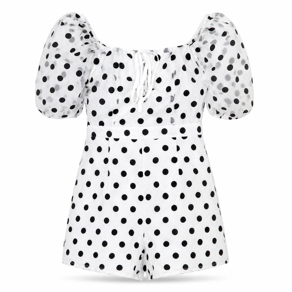 Missguided Womens White Polka Dot Polyester Playsuit One-Piece Size 8 Zip