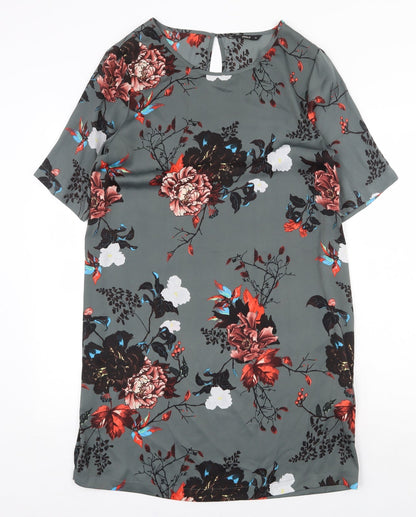 Only Womens Grey Floral Polyester Shift Size 12 Boat Neck Button