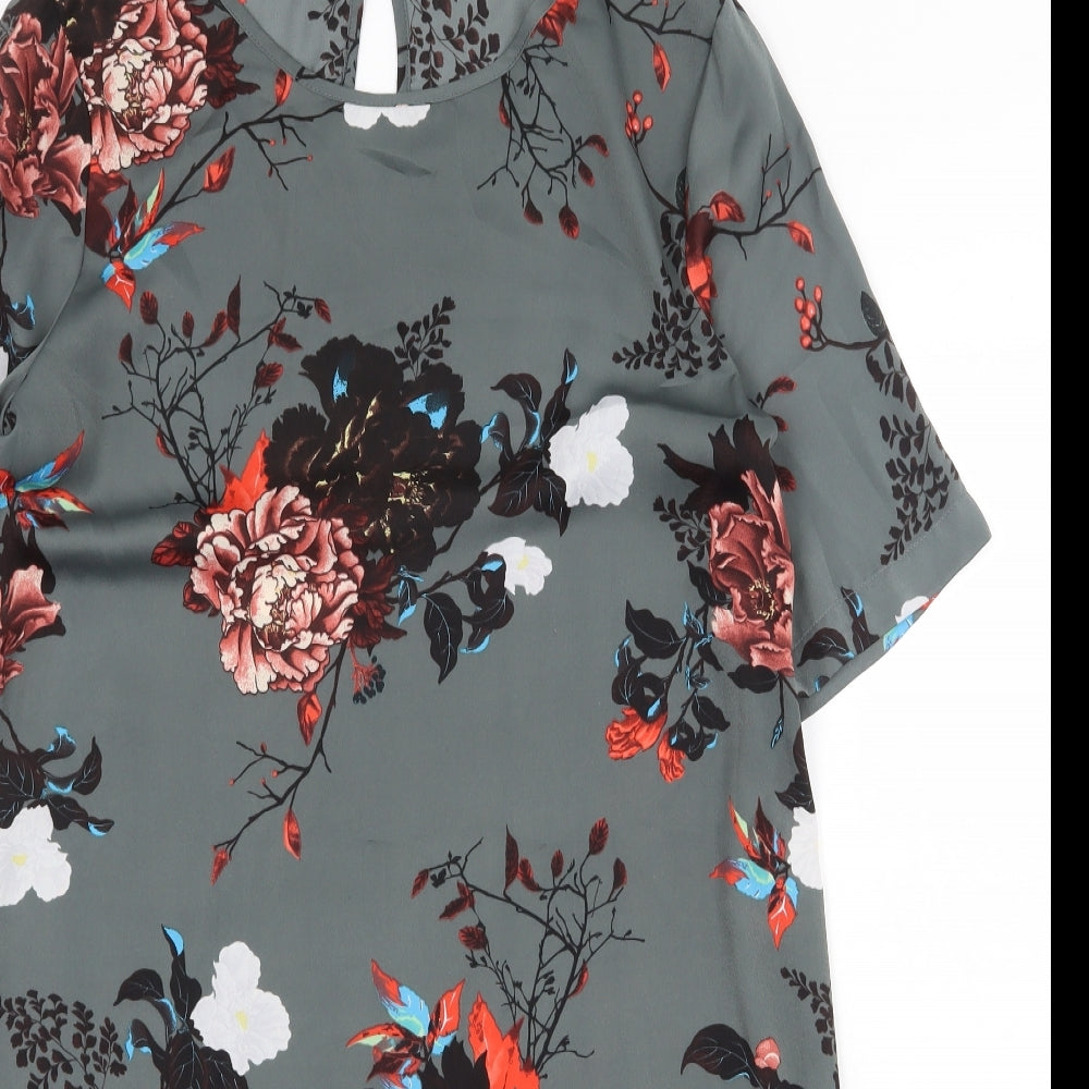 Only Womens Grey Floral Polyester Shift Size 12 Boat Neck Button
