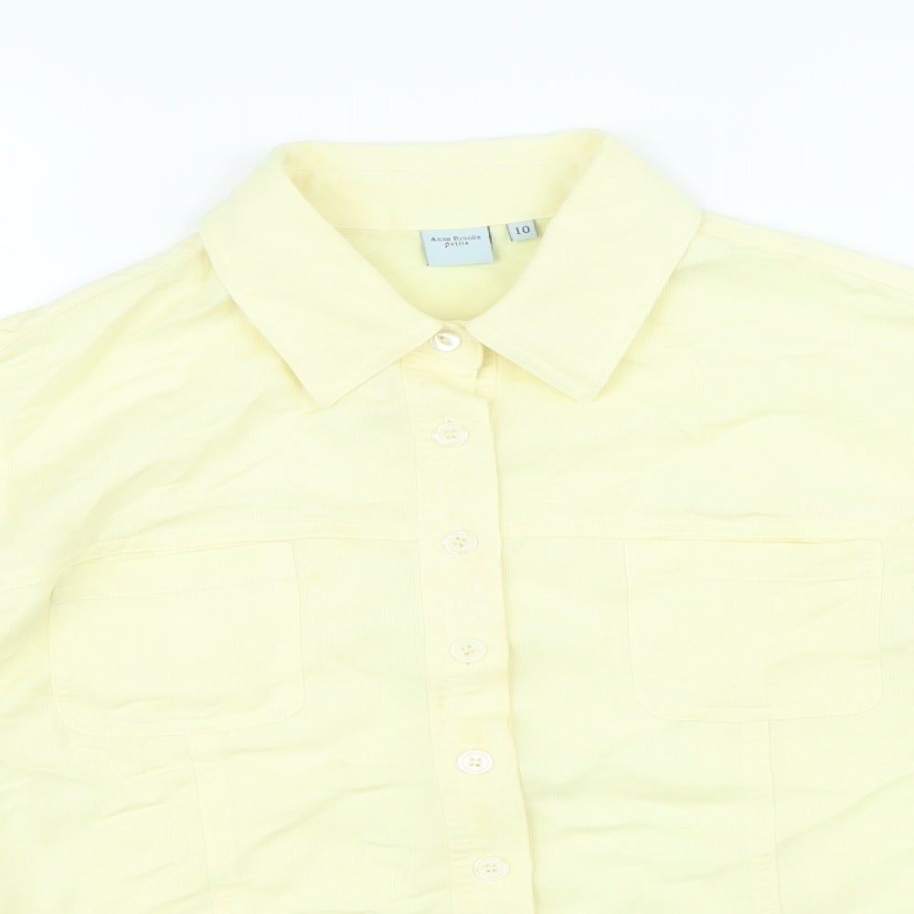 Anne Brooks Womens Yellow Viscose Basic Button-Up Size 10 Collared