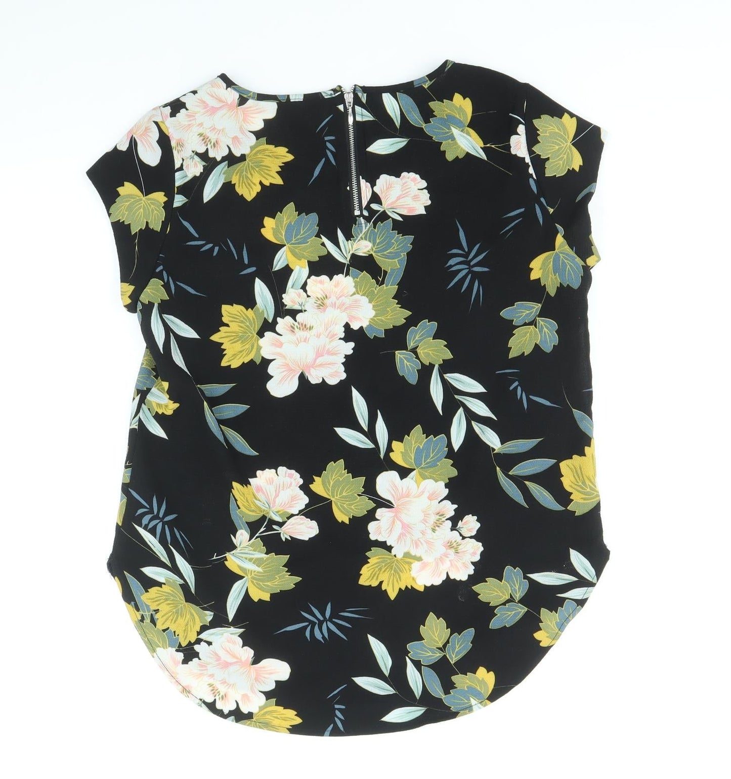 Only Womens Black Floral Polyester Basic Blouse Size 6 Scoop Neck
