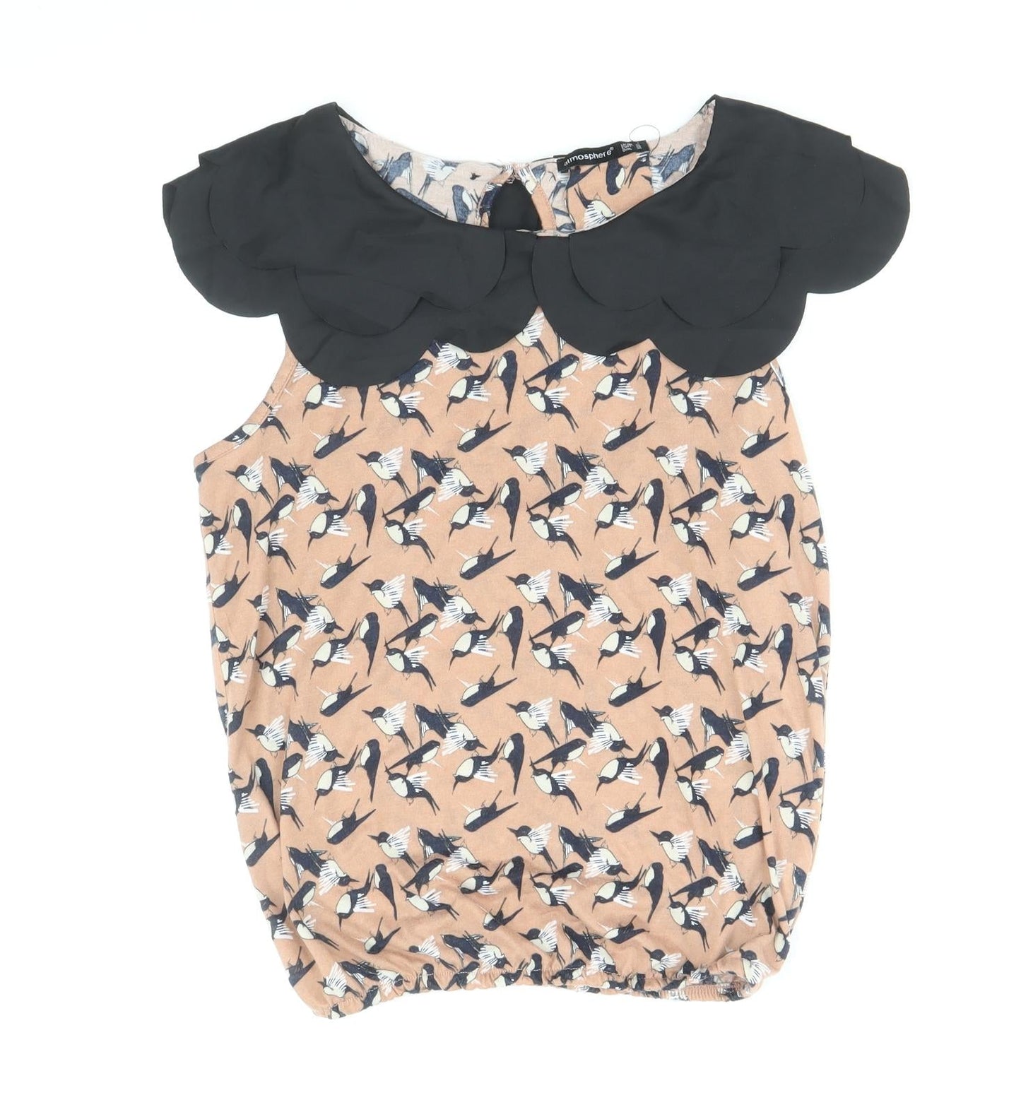 Atmosphere Womens Brown Geometric Polyester Basic Blouse Size 10 Collared - Bird Print Elastic Hem