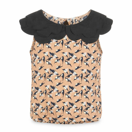 Atmosphere Womens Brown Geometric Polyester Basic Blouse Size 10 Collared - Bird Print Elastic Hem