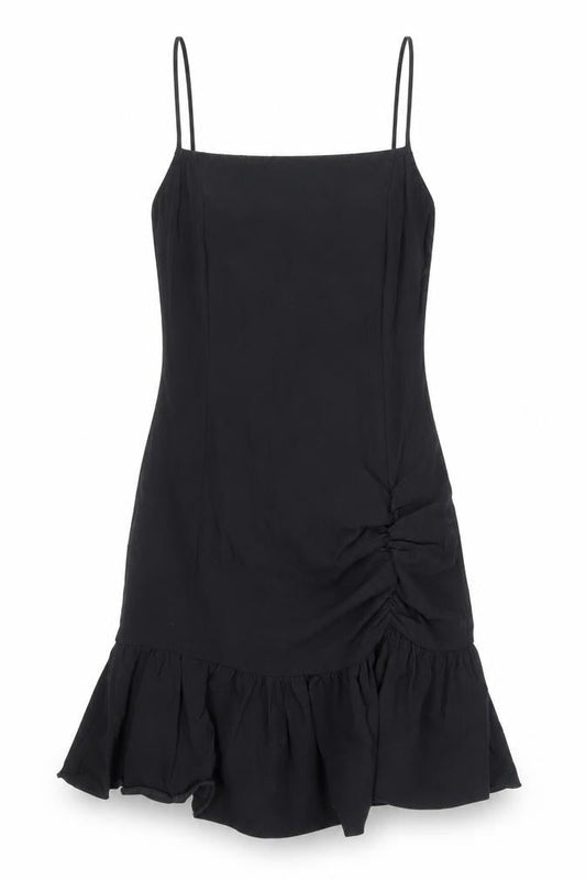 Topshop Womens Black Viscose Slip Dress Size 10 Square Neck Zip